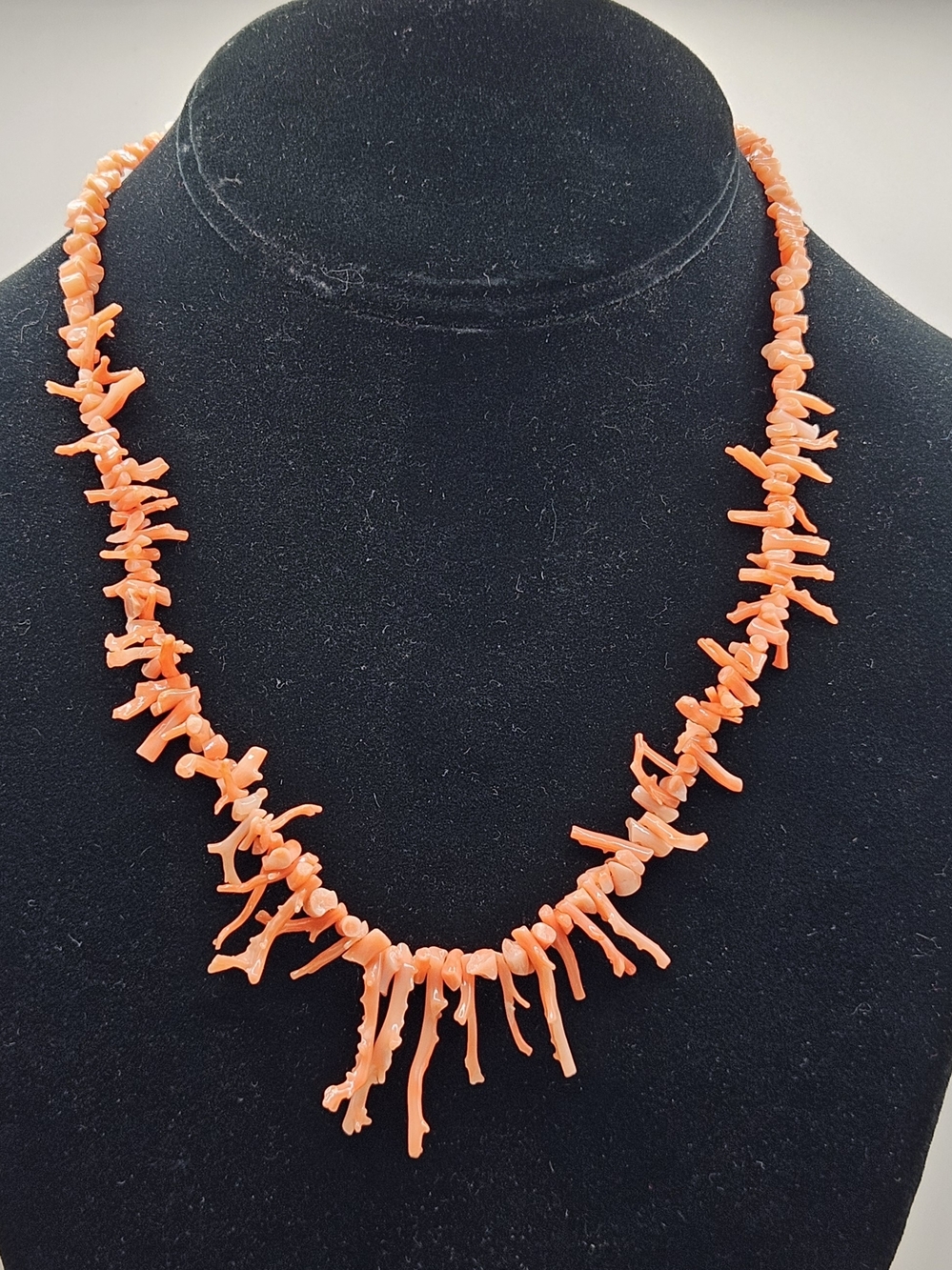 Vintage Coral Branch Necklace - Salmon Pink Coral Bead Strand 18"